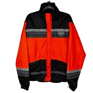 Harley Davidson Rain Jacket Mens M Orange Black Reflective Motorcycle Coat Biker